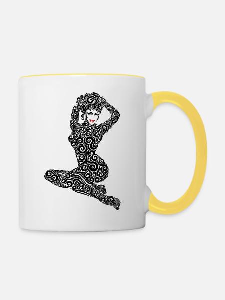 Swirly PinUp - Tasse zweifarbig - Weiß/Gelb