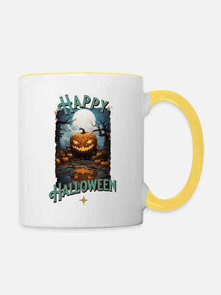 Happy Halloween - Tasse zweifarbig - Weiß/Gelb