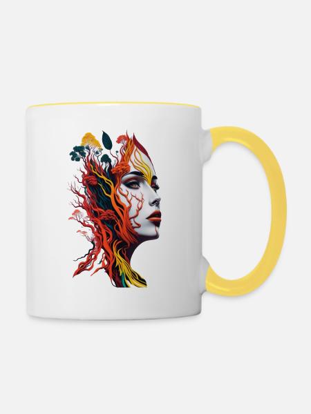 Die Erden-Frau-Union - Tasse zweifarbig - Weiß/Gelb