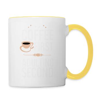 Coffee First T-Shirt - Für Kaffeeliebhaber - Tasse zweifarbig - Weiß/Gelb - Rechts