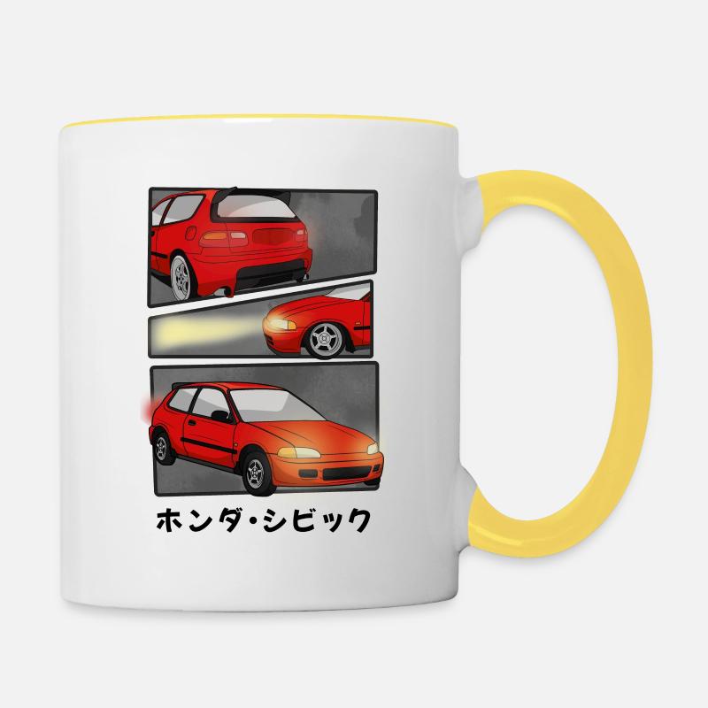 MAGMA RED CAR COMIC / HATCHBACK - Contrasting Mug - white/yellow