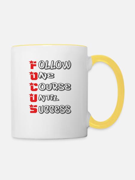 Fokus und Erfolg - Tasse zweifarbig - Weiß/Gelb