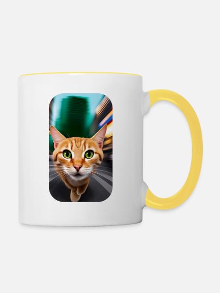 Neugierige katze - Tasse zweifarbig - Weiß/Gelb
