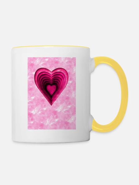 Rosa Herz - Tasse zweifarbig - Weiß/Gelb