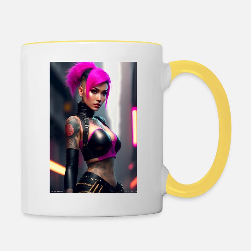 Cyberpunk-Mädchen - Tasse zweifarbig - Weiß/Gelb