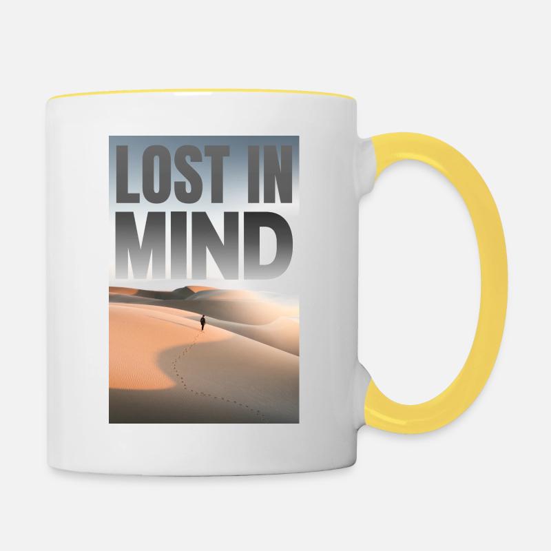 Perdu dans ses pensées dans le désert - Mug contrasté - blanc/jaune