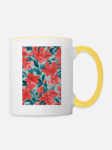 Wunderschöne rote Blumen - Tasse zweifarbig - Weiß/Gelb