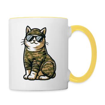 Militärische Tarnkatze - Tasse zweifarbig - Weiß/Gelb - Rechts