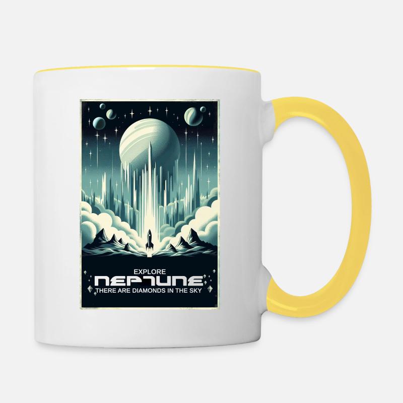 Explore Neptune - Vintage Poster - Contrasting Mug - white/yellow
