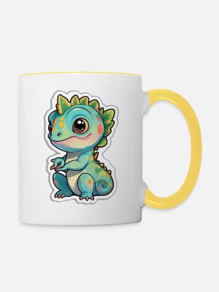 Süßes Chamäleon - Tasse zweifarbig - Weiß/Gelb