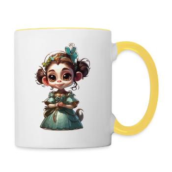Cute Monkey / Monkey Girl / Cute / Hair Bow - Contrasting Mug - white/yellow - Right