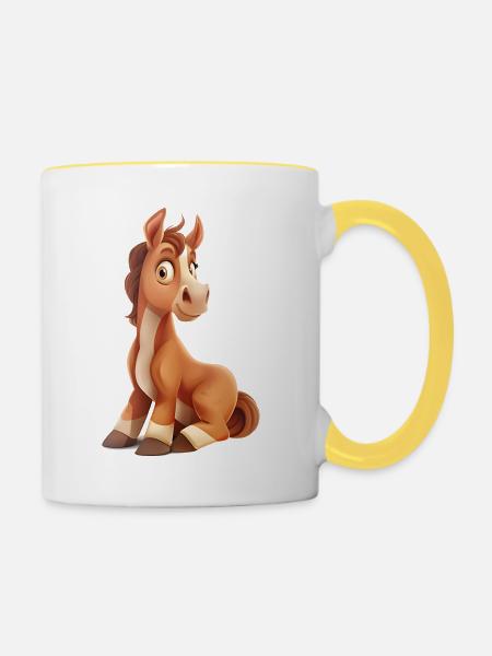 Ein lustiges sitzendes Pferdchen - Tasse zweifarbig - Weiß/Gelb