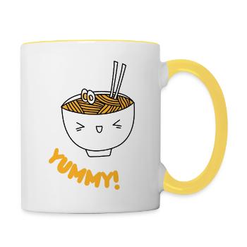 Smiling Ramen Delight - Eine Schale voller Glück - Tasse zweifarbig - Weiß/Gelb - Rechts