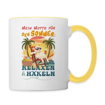 Mein Sommermotto: Relaxen & Häkeln - Tasse zweifarbig - Weiß/Gelb - Rechts