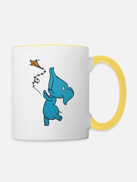 Elefant Drache - Tasse zweifarbig - Weiß/Gelb