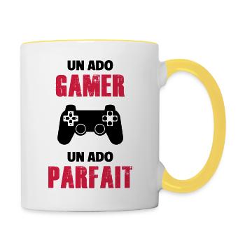 ado gamer / cadeau ado / adolescent / enfant - Mug contrasté - blanc/jaune - Droite