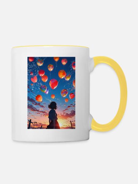 Mädchen mit Ballons - Tasse zweifarbig - Weiß/Gelb