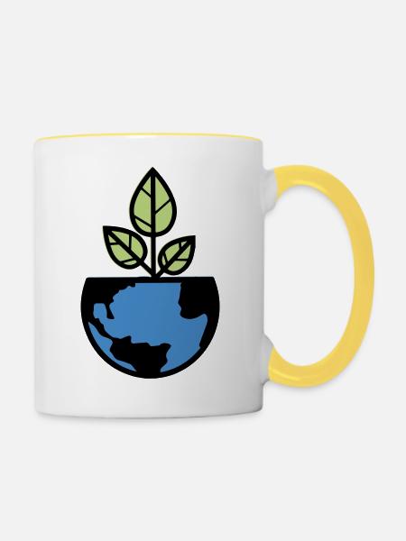 planet erde - Tasse zweifarbig - Weiß/Gelb