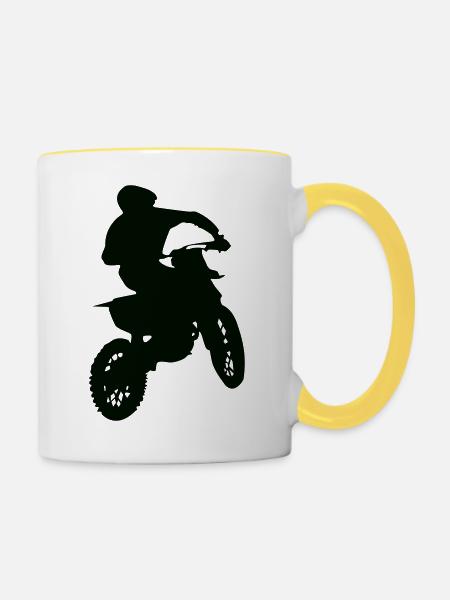 motocross racer - Tasse zweifarbig - Weiß/Gelb