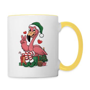 Flamingo Elfe Weihnachten - Tasse zweifarbig - Weiß/Gelb - Rechts