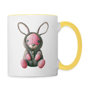 Rosa Häschen - Tasse zweifarbig - Weiß/Gelb - Rechts
