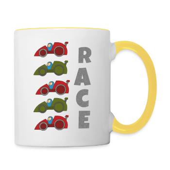 Course de voitures - Mug contrasté - blanc/jaune - Droite