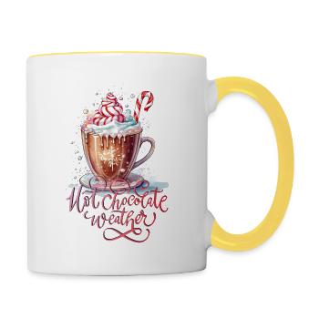Chocolat chaud Noël Noël hiver cacao - Mug contrasté - blanc/jaune - Droite