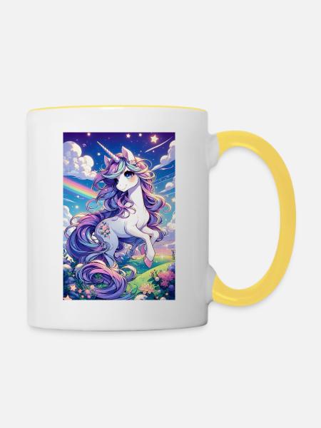 Licorne japonaise au pays des contes de fées. - Mug contrasté - blanc/jaune