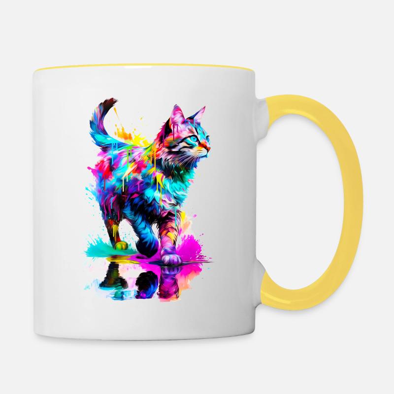 Chat tigré peint - Mug contrasté - blanc/jaune