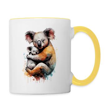 Aquarelle koala avec bébé - Mug contrasté - blanc/jaune - Droite