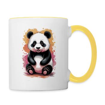 Aquarell-Panda – Künstlerisches Natur-Design - Tasse zweifarbig - Weiß/Gelb - Rechts