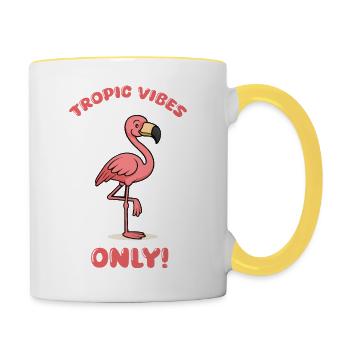 flamingo comic tropic - Tasse zweifarbig - Weiß/Gelb - Rechts
