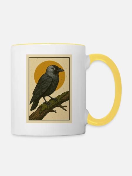 Kaukrähe Dohle - Tasse zweifarbig - Weiß/Gelb
