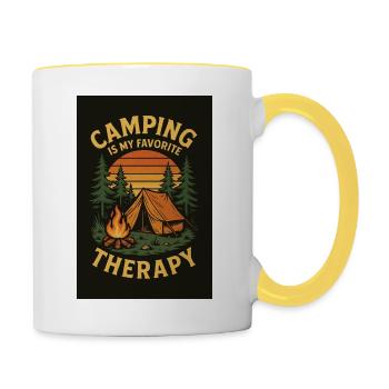 Camping is Therapy - Tasse zweifarbig - Weiß/Gelb - Rechts