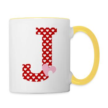 Buchstabe j Herz - Tasse zweifarbig - Weiß/Gelb - Rechts
