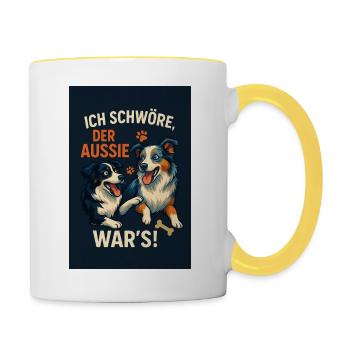 Flauschiger Täter-Null Reue - Tasse zweifarbig - Weiß/Gelb - Rechts