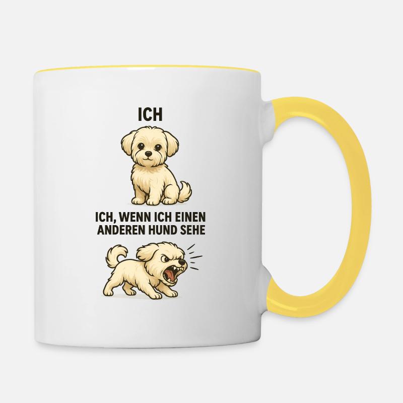 Me vs. Me at Dog Encounter - Contrasting Mug - white/yellow