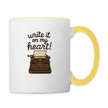 Schreib es auf mein Herz - Tasse zweifarbig - Weiß/Gelb - Rechts