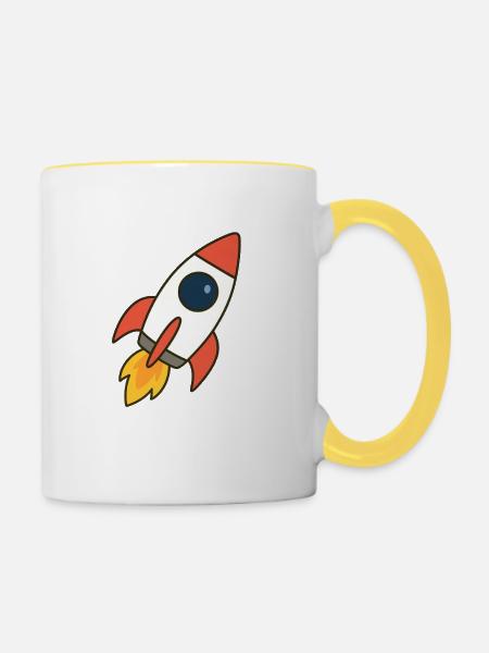 fliegende Rakete - Tasse zweifarbig - Weiß/Gelb