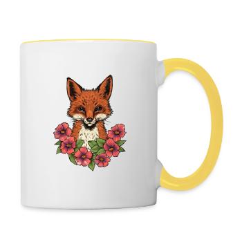 Fuchs in Blumen - Tasse zweifarbig - Weiß/Gelb - Rechts