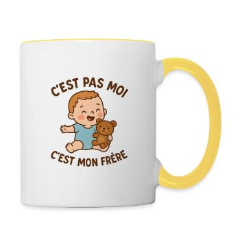 C'est pas moi c'est mon frère. Bébé humour mignon - Mug contrasté - blanc/jaune - Droite