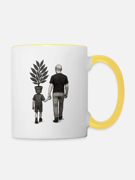 Elterliche Unterscheidung mit Blumentopf - Tasse zweifarbig - Weiß/Gelb