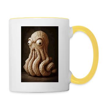 Erdnuss-Oktopus-Wahnsinn - Tasse zweifarbig - Weiß/Gelb - Rechts