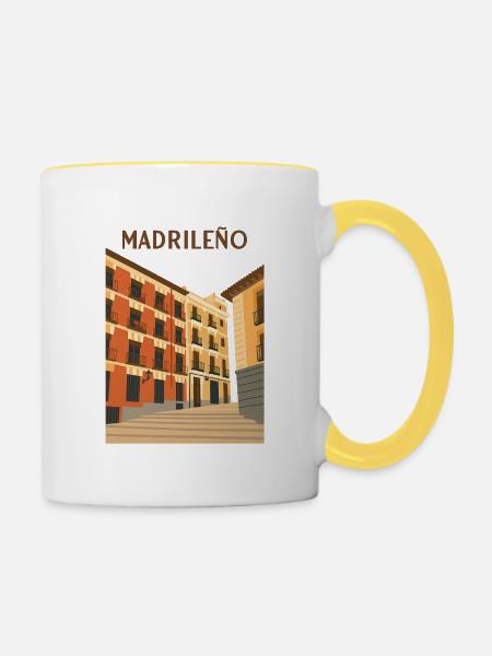 Bunte Fassaden von Madrid - Tasse zweifarbig - Weiß/Gelb
