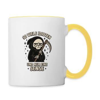 So many idiots and just a scythe of sarcasm - Contrasting Mug - white/yellow - Right