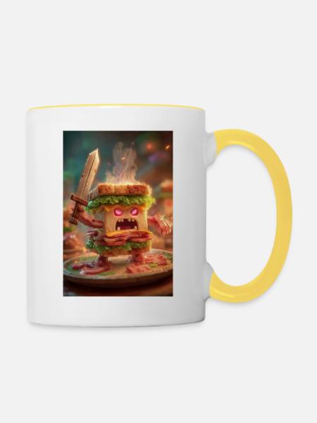 Wütendes Kampfsandwich - Tasse zweifarbig - Weiß/Gelb