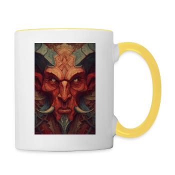 Höllische Dämonenmaske Kunst - Tasse zweifarbig - Weiß/Gelb - Rechts