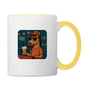 Pferd in Bar Hafer Latte - Tasse zweifarbig - Weiß/Gelb - Rechts