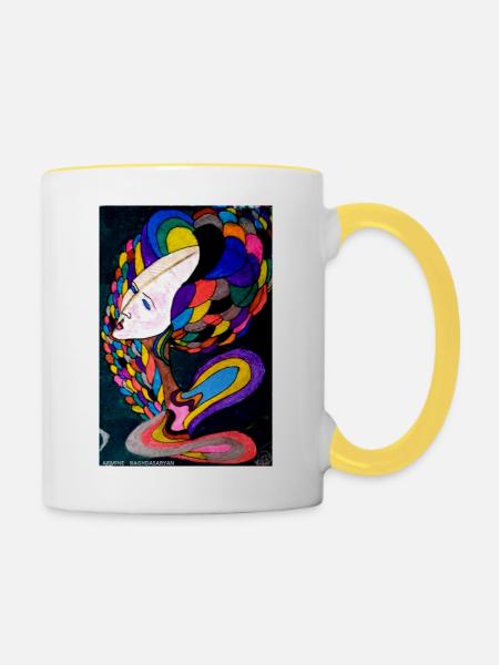 Buntes mystisches Porträt - Tasse zweifarbig - Weiß/Gelb