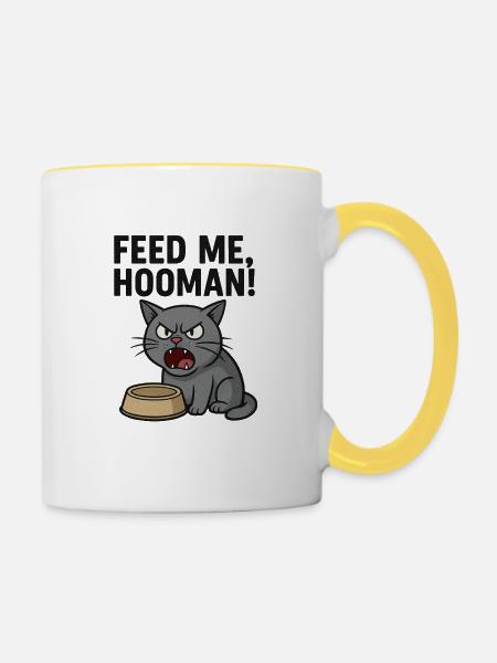 Füttere mich, HOOMAN! - Tasse zweifarbig - Weiß/Gelb